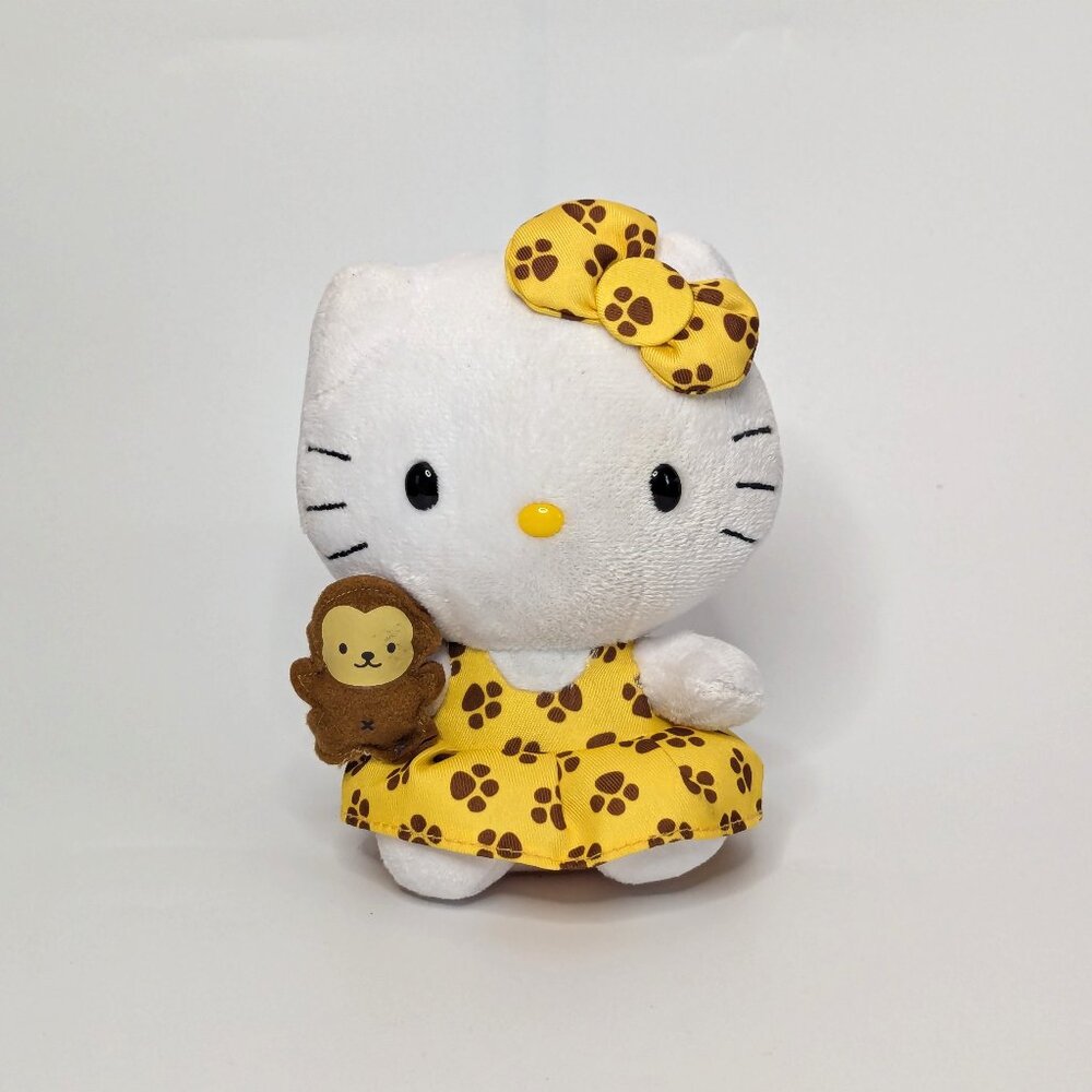 TY Hello Kitty By Sanrio Plush W/ Monkey Yellow Dress & Bow 6” Stuffed Animal